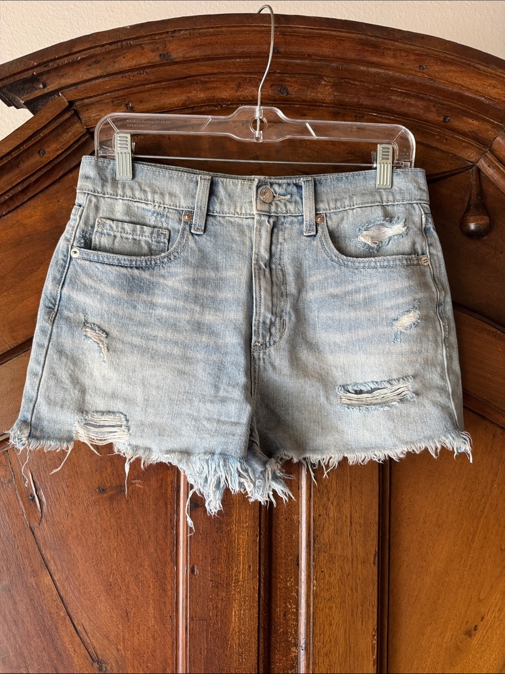 Light Blue Distressed Denim Cutoff Shorts
